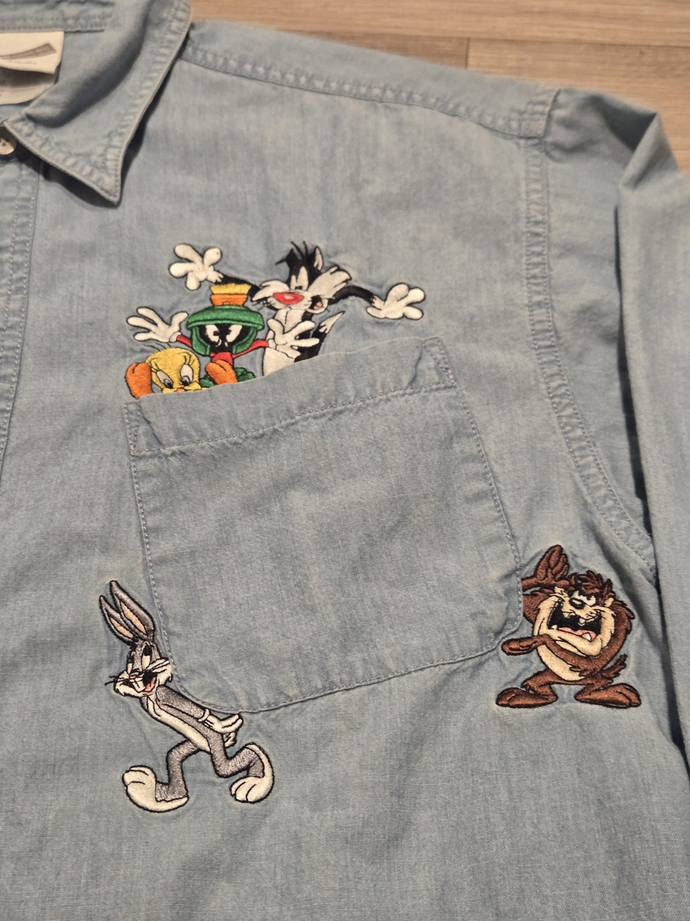 Warner Bros. Light Blue Denim Shirt Tag Detail